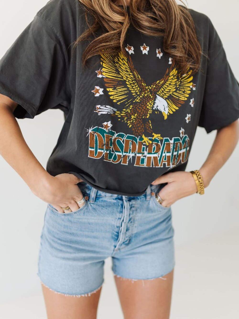 Country Deep Desperado Eagle Graphic Oversized Cropped Tee | Washed Black |